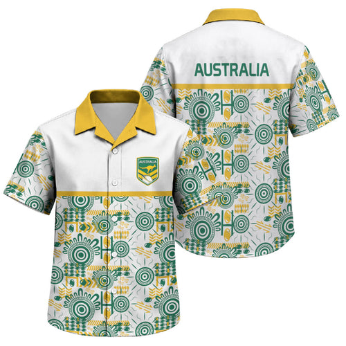 Australia Rugby Kangaroo Family Matching Mermaid Dress and Hawaiian Shirt White Aboriginal Dot Geometry