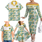 Australia Rugby Kangaroo Family Matching Off The Shoulder Long Sleeve Dress and Hawaiian Shirt White Aboriginal Dot Geometry