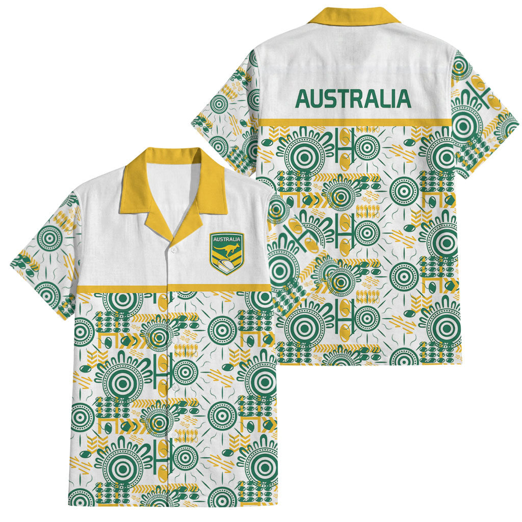 Australia Rugby Kangaroo Family Matching Off The Shoulder Long Sleeve Dress and Hawaiian Shirt White Aboriginal Dot Geometry