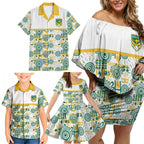 Australia Rugby Kangaroo Family Matching Off Shoulder Short Dress and Hawaiian Shirt White Aboriginal Dot Geometry