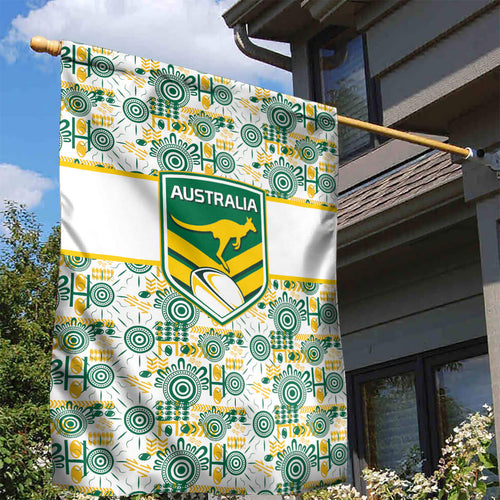 Australia Rugby Kangaroo Garden Flag White Aboriginal Dot Geometry