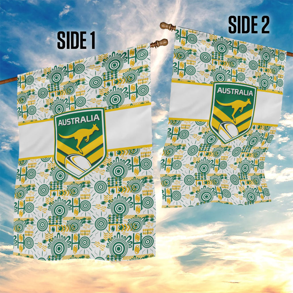 Australia Rugby Kangaroo Garden Flag White Aboriginal Dot Geometry