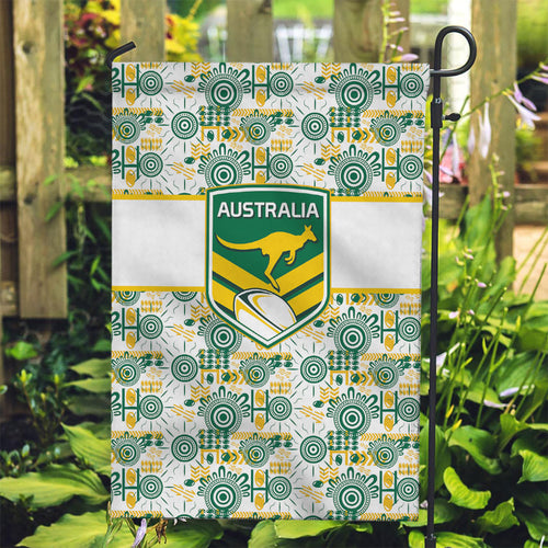 Australia Rugby Kangaroo Garden Flag White Aboriginal Dot Geometry