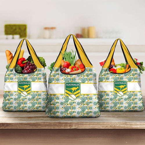 Australia Rugby Kangaroo Grocery Bag White Aboriginal Dot Geometry