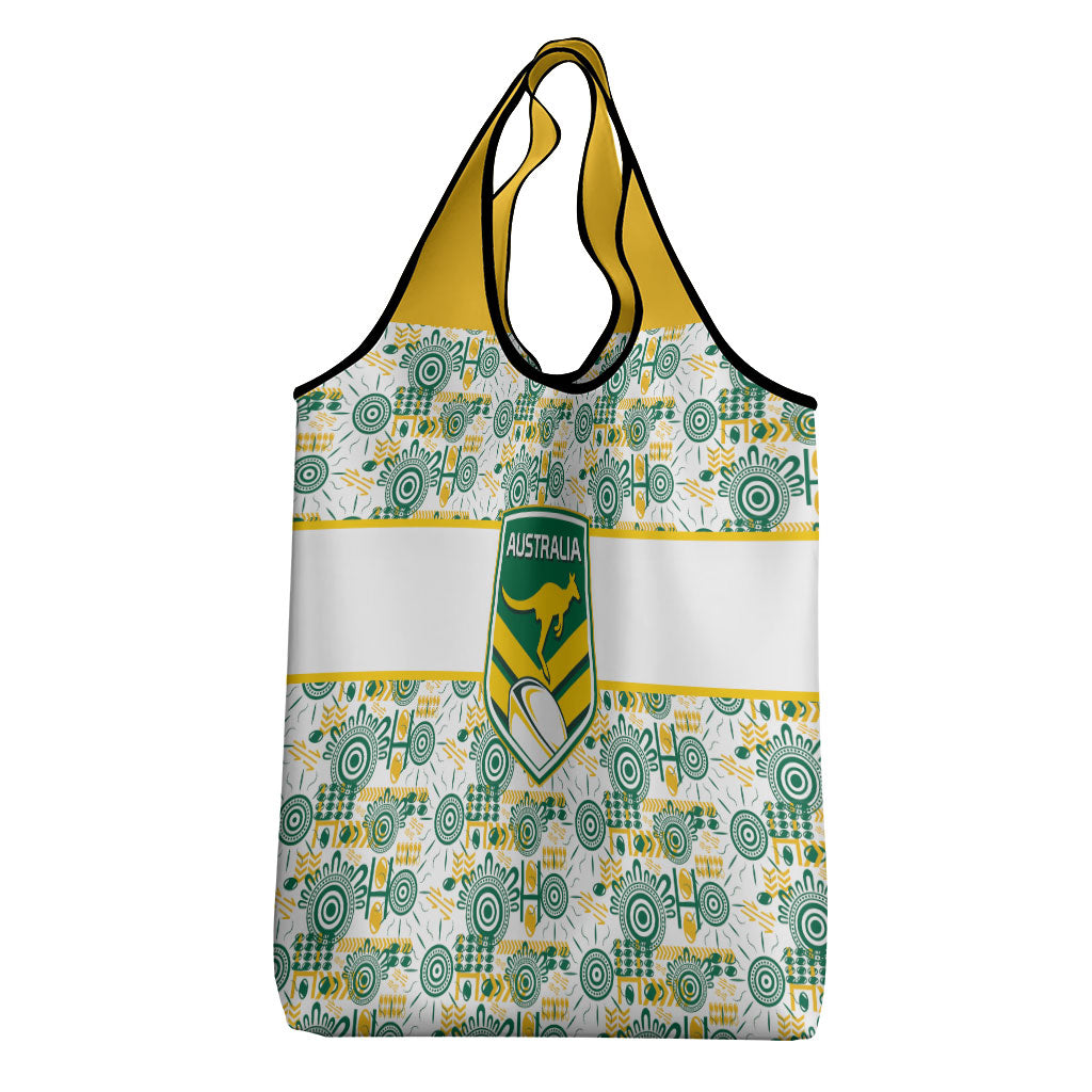 Australia Rugby Kangaroo Grocery Bag White Aboriginal Dot Geometry