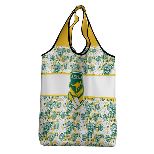 Australia Rugby Kangaroo Grocery Bag White Aboriginal Dot Geometry