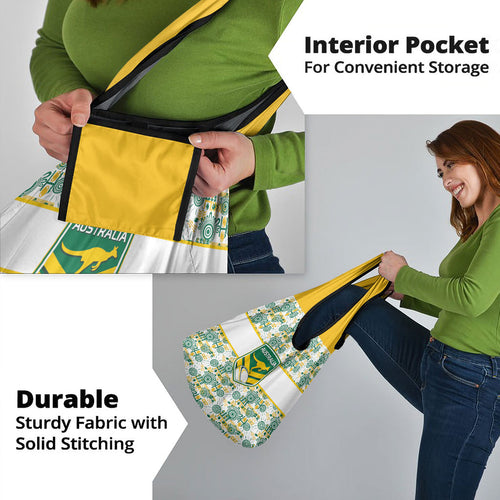 Australia Rugby Kangaroo Grocery Bag White Aboriginal Dot Geometry