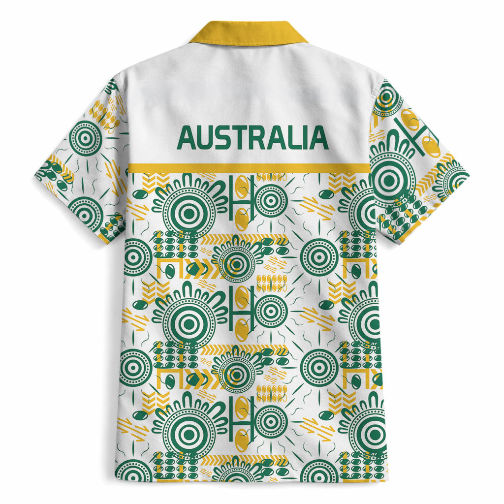 Australia Rugby Kangaroo Hawaiian Shirt White Aboriginal Dot Geometry