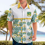 Australia Rugby Kangaroo Hawaiian Shirt White Aboriginal Dot Geometry