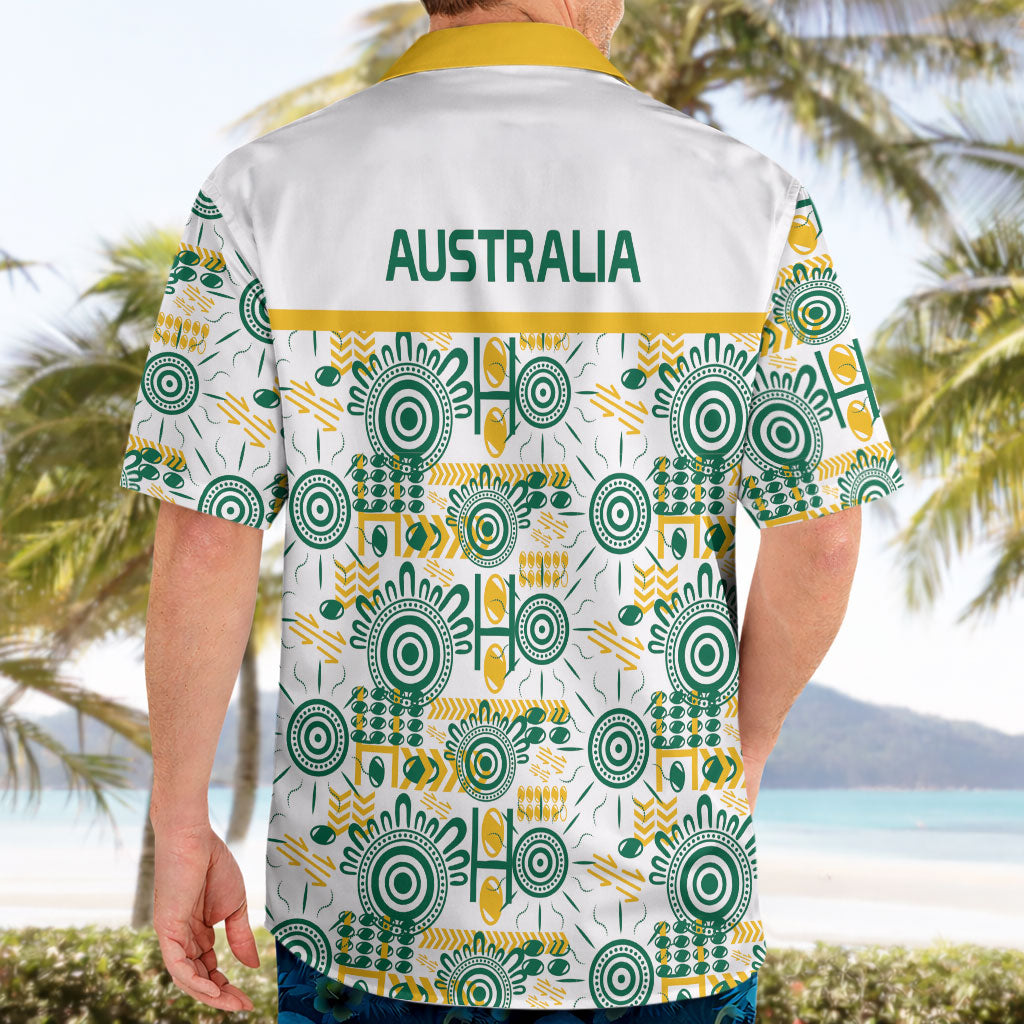 Australia Rugby Kangaroo Hawaiian Shirt White Aboriginal Dot Geometry