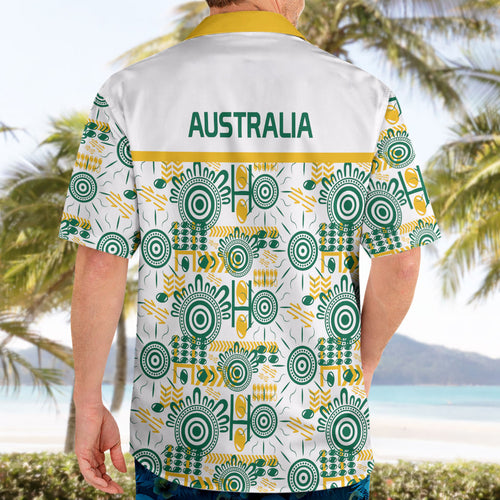 Australia Rugby Kangaroo Hawaiian Shirt White Aboriginal Dot Geometry