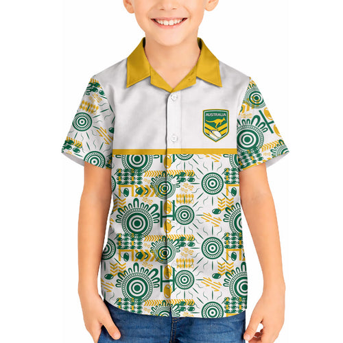 Australia Rugby Kangaroo Hawaiian Shirt White Aboriginal Dot Geometry