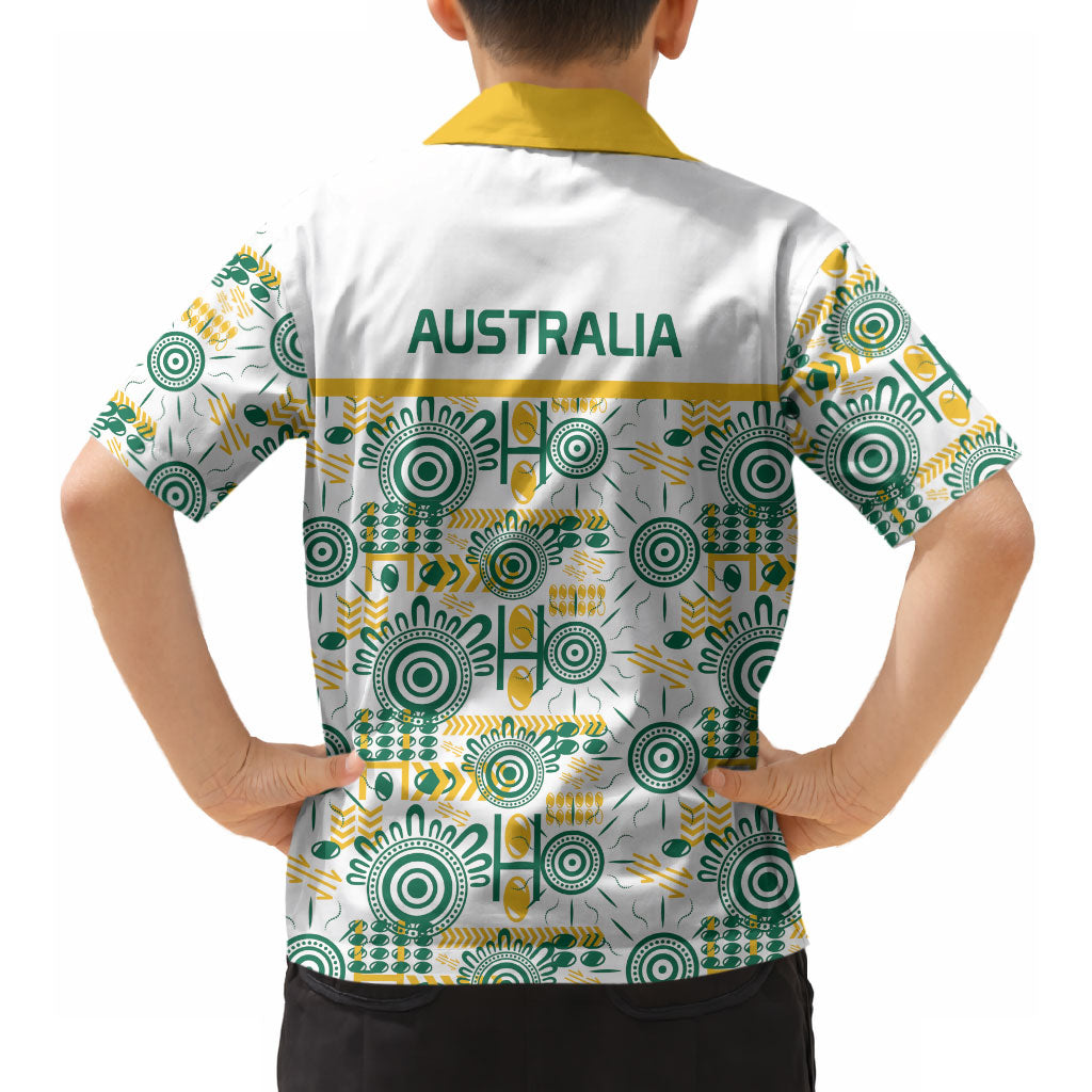 Australia Rugby Kangaroo Hawaiian Shirt White Aboriginal Dot Geometry