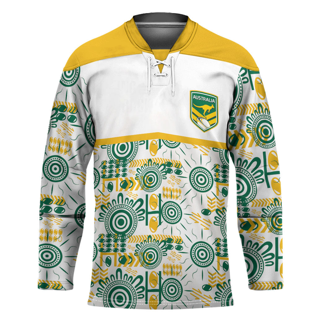 Australia Rugby Kangaroo Hockey Jersey White Aboriginal Dot Geometry