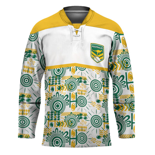Australia Rugby Kangaroo Hockey Jersey White Aboriginal Dot Geometry