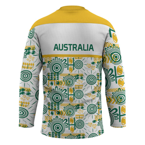 Australia Rugby Kangaroo Hockey Jersey White Aboriginal Dot Geometry