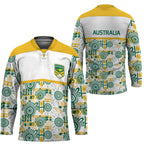 Australia Rugby Kangaroo Hockey Jersey White Aboriginal Dot Geometry