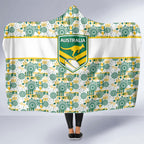 Australia Rugby Kangaroo Hooded Blanket White Aboriginal Dot Geometry