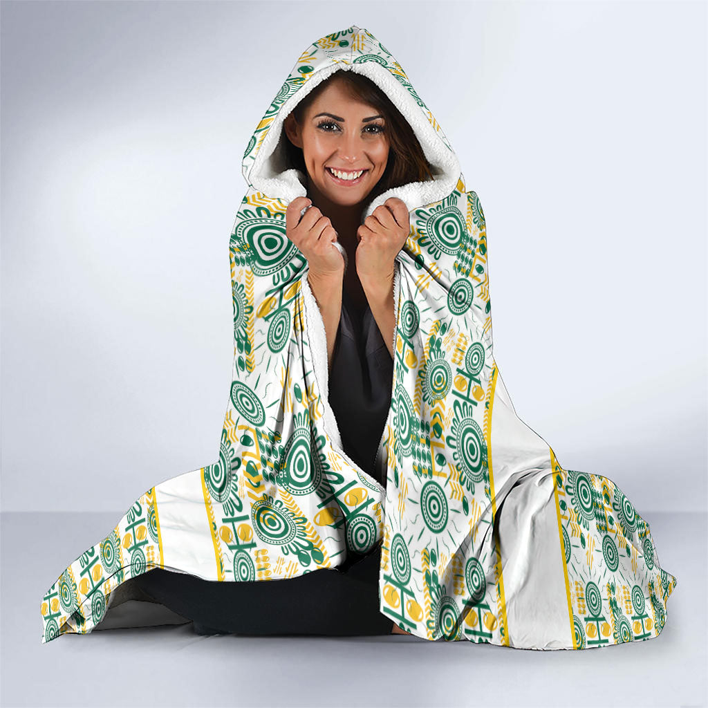 Australia Rugby Kangaroo Hooded Blanket White Aboriginal Dot Geometry