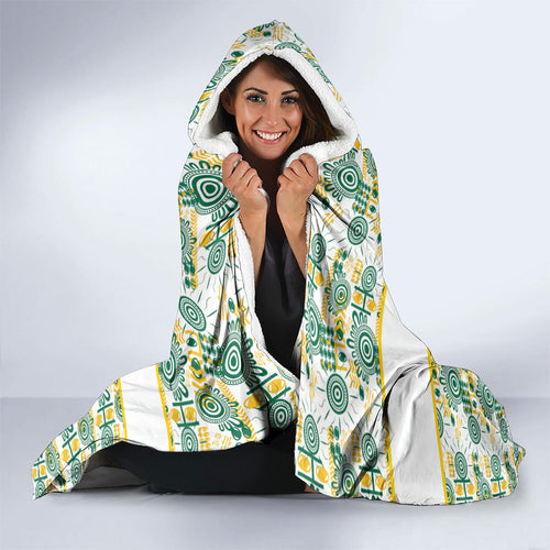 Australia Rugby Kangaroo Hooded Blanket White Aboriginal Dot Geometry