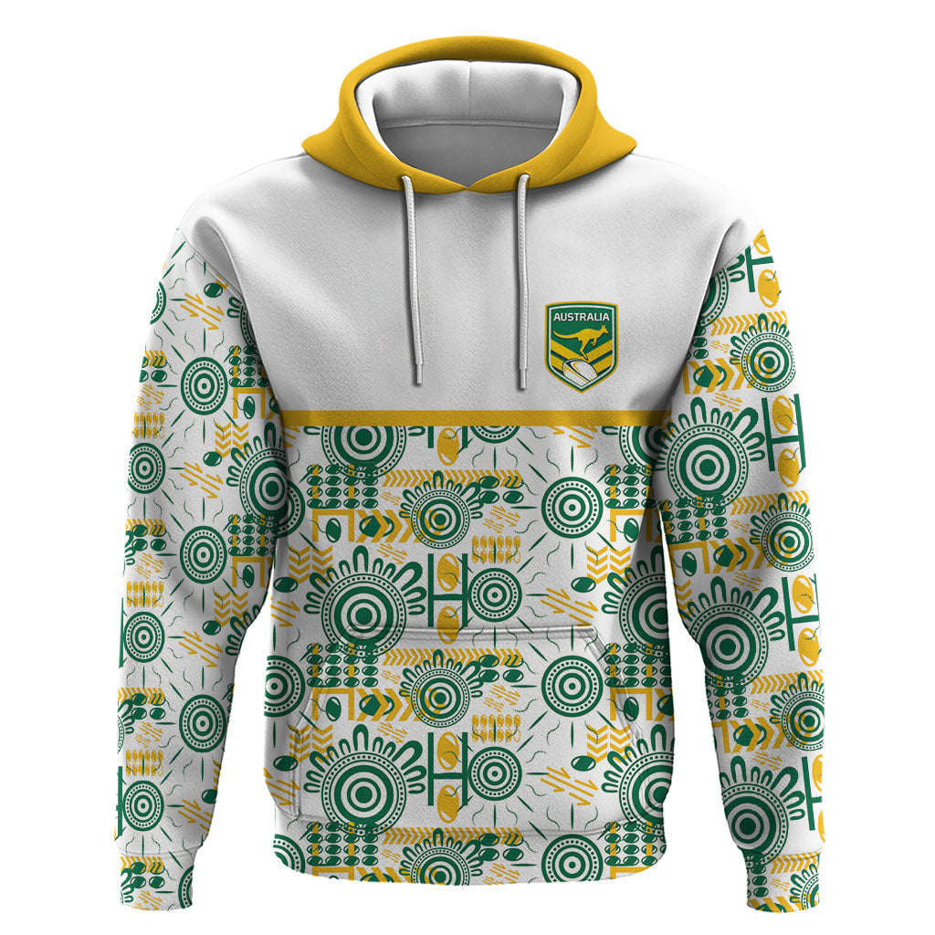 Australia Rugby Kangaroo Hoodie White Aboriginal Dot Geometry