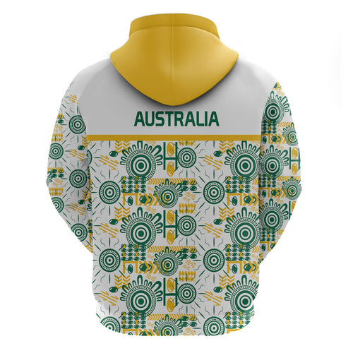 Australia Rugby Kangaroo Hoodie White Aboriginal Dot Geometry