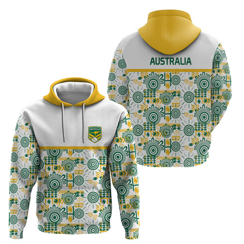 Australia Rugby Kangaroo Hoodie White Aboriginal Dot Geometry