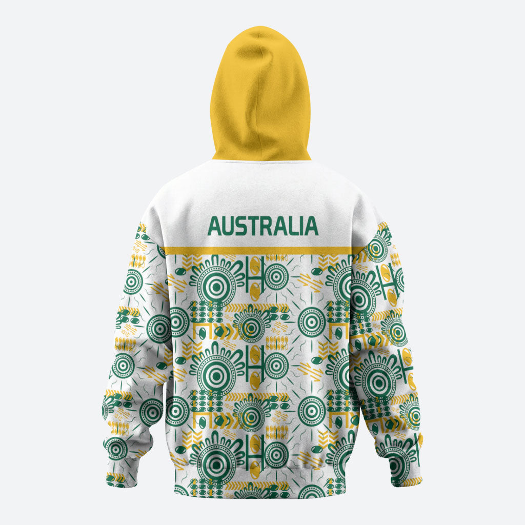 Australia Rugby Kangaroo Hoodie White Aboriginal Dot Geometry