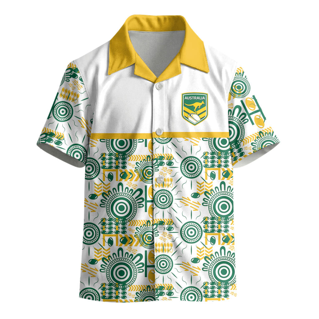 Australia Rugby Kangaroo Kid Hawaiian Shirt White Aboriginal Dot Geometry