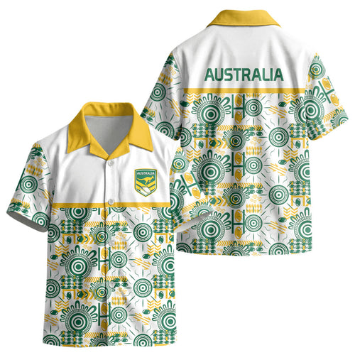 Australia Rugby Kangaroo Kid Hawaiian Shirt White Aboriginal Dot Geometry