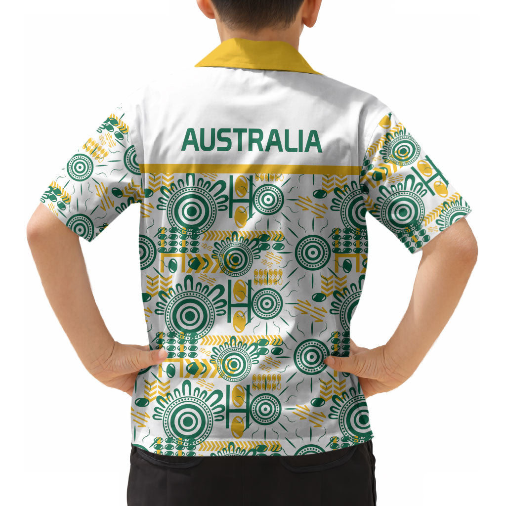 Australia Rugby Kangaroo Kid Hawaiian Shirt White Aboriginal Dot Geometry