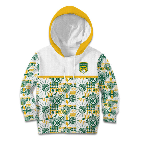 Australia Rugby Kangaroo Kid Hoodie White Aboriginal Dot Geometry
