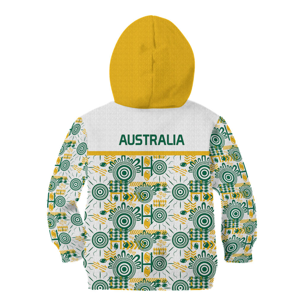 Australia Rugby Kangaroo Kid Hoodie White Aboriginal Dot Geometry