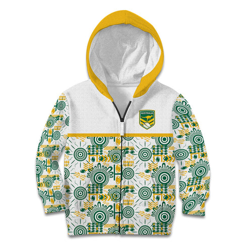Australia Rugby Kangaroo Kid Hoodie White Aboriginal Dot Geometry