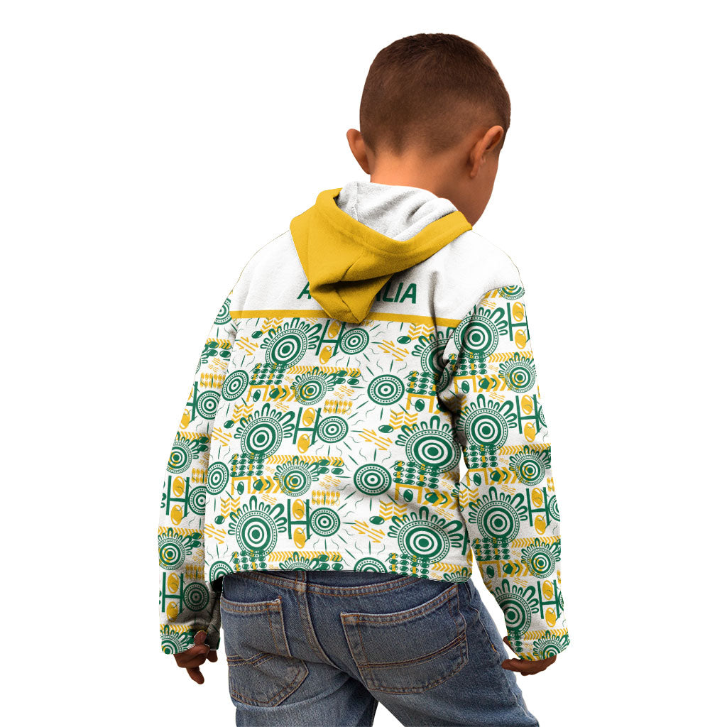Australia Rugby Kangaroo Kid Hoodie White Aboriginal Dot Geometry
