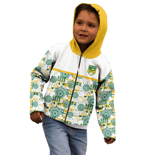 Australia Rugby Kangaroo Kid Hoodie White Aboriginal Dot Geometry