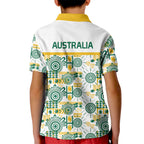 Australia Rugby Kangaroo Kid Polo Shirt White Aboriginal Dot Geometry