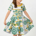 Australia Rugby Kangaroo Kid Short Sleeve Dress White Aboriginal Dot Geometry