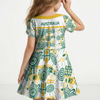 Australia Rugby Kangaroo Kid Short Sleeve Dress White Aboriginal Dot Geometry