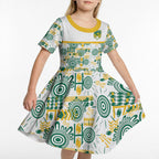 Australia Rugby Kangaroo Kid Short Sleeve Dress White Aboriginal Dot Geometry