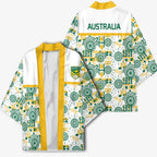 Australia Rugby Kangaroo Kimono White Aboriginal Dot Geometry