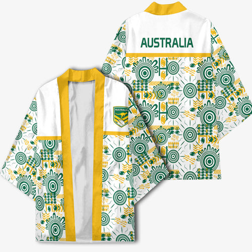 Australia Rugby Kangaroo Kimono White Aboriginal Dot Geometry