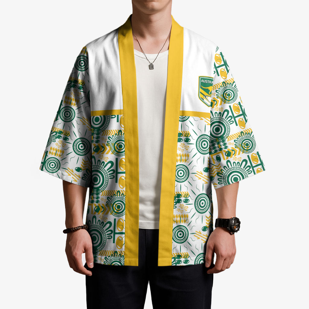 Australia Rugby Kangaroo Kimono White Aboriginal Dot Geometry