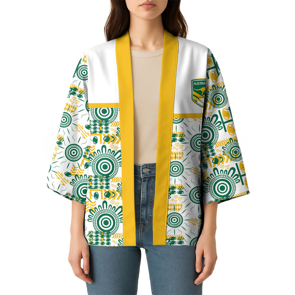 Australia Rugby Kangaroo Kimono White Aboriginal Dot Geometry