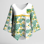 Australia Rugby Kangaroo Kimono Sleeve Blouse White Aboriginal Dot Geometry