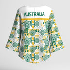 Australia Rugby Kangaroo Kimono Sleeve Blouse White Aboriginal Dot Geometry