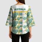 Australia Rugby Kangaroo Kimono Sleeve Blouse White Aboriginal Dot Geometry