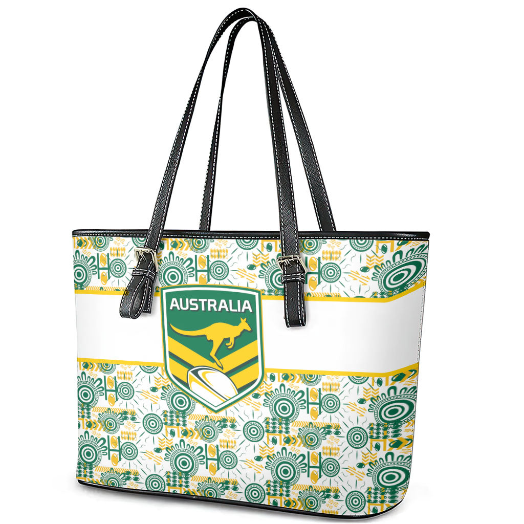 Australia Rugby Kangaroo Leather Tote Bag White Aboriginal Dot Geometry
