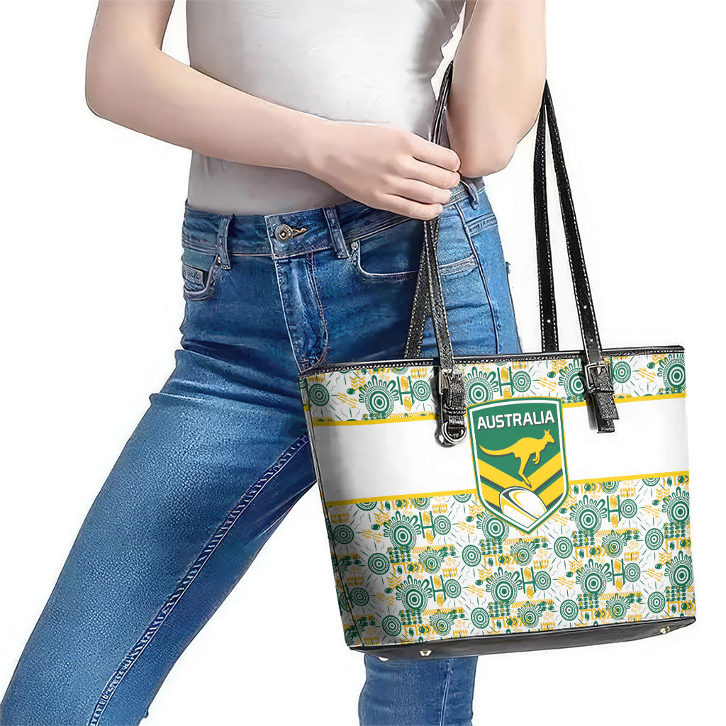 Australia Rugby Kangaroo Leather Tote Bag White Aboriginal Dot Geometry
