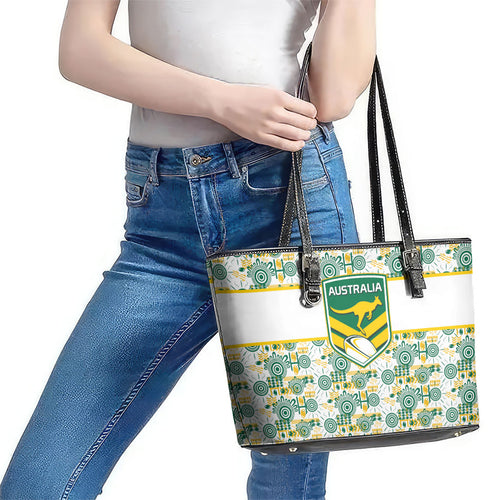 Australia Rugby Kangaroo Leather Tote Bag White Aboriginal Dot Geometry